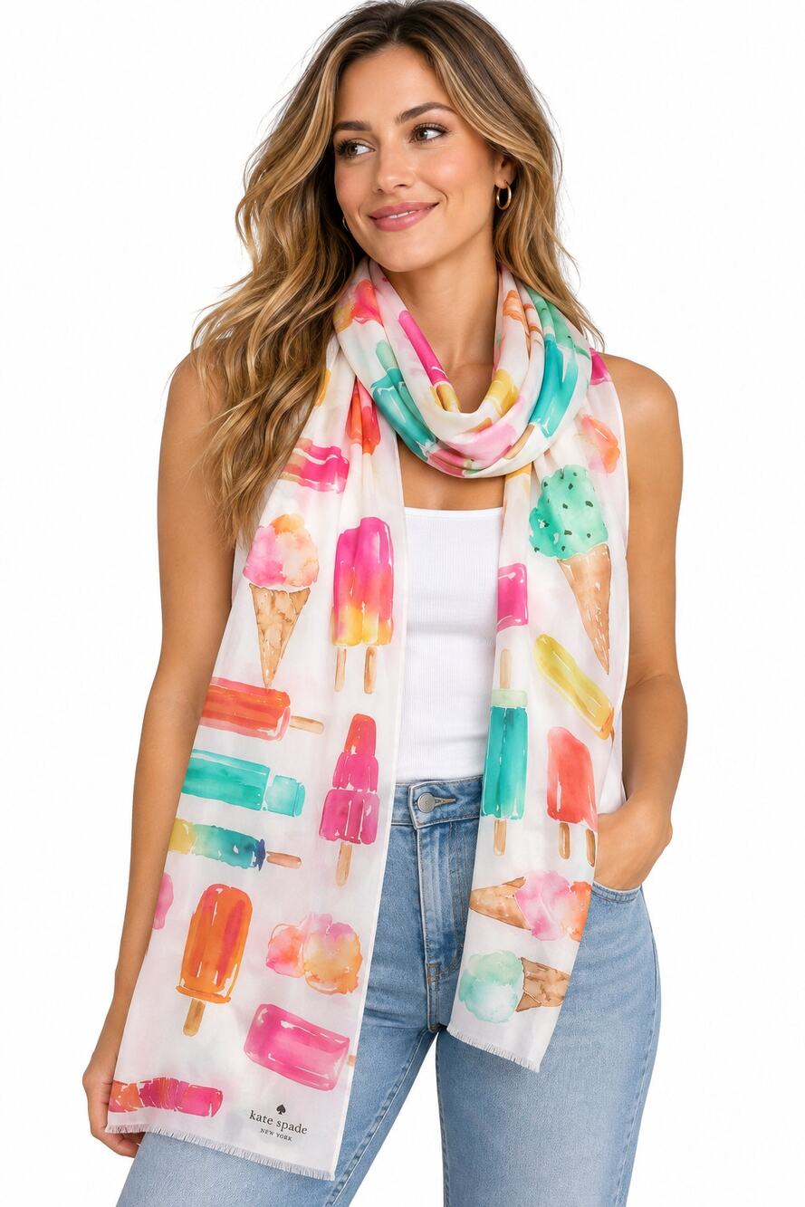 Kate Spade Flavor of the Month Silk Scarf Ice Cream Popsicle 30x82 Designer